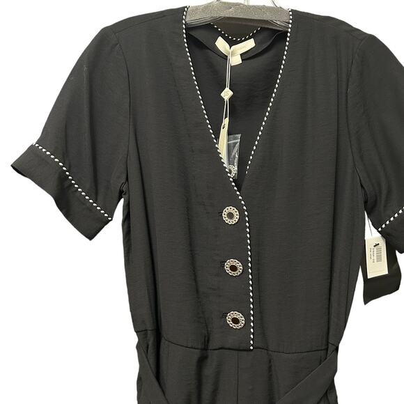 NWT Jonathan Simkhai Piped Luxe V Neck Romper in Black Womens Small - Picture 5 of 7